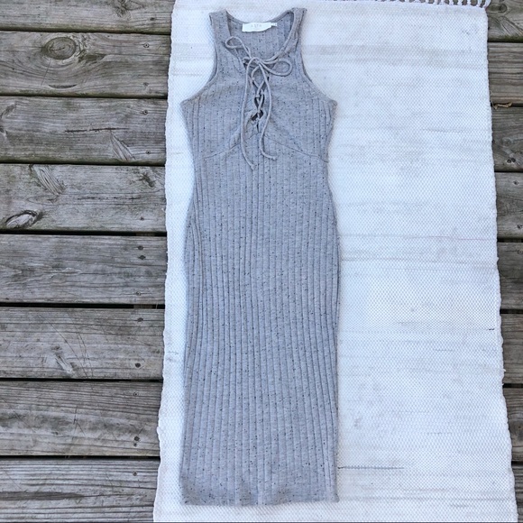 Astr Dresses & Skirts - Astr grey Bodycon sleeveless lace up midi dress
